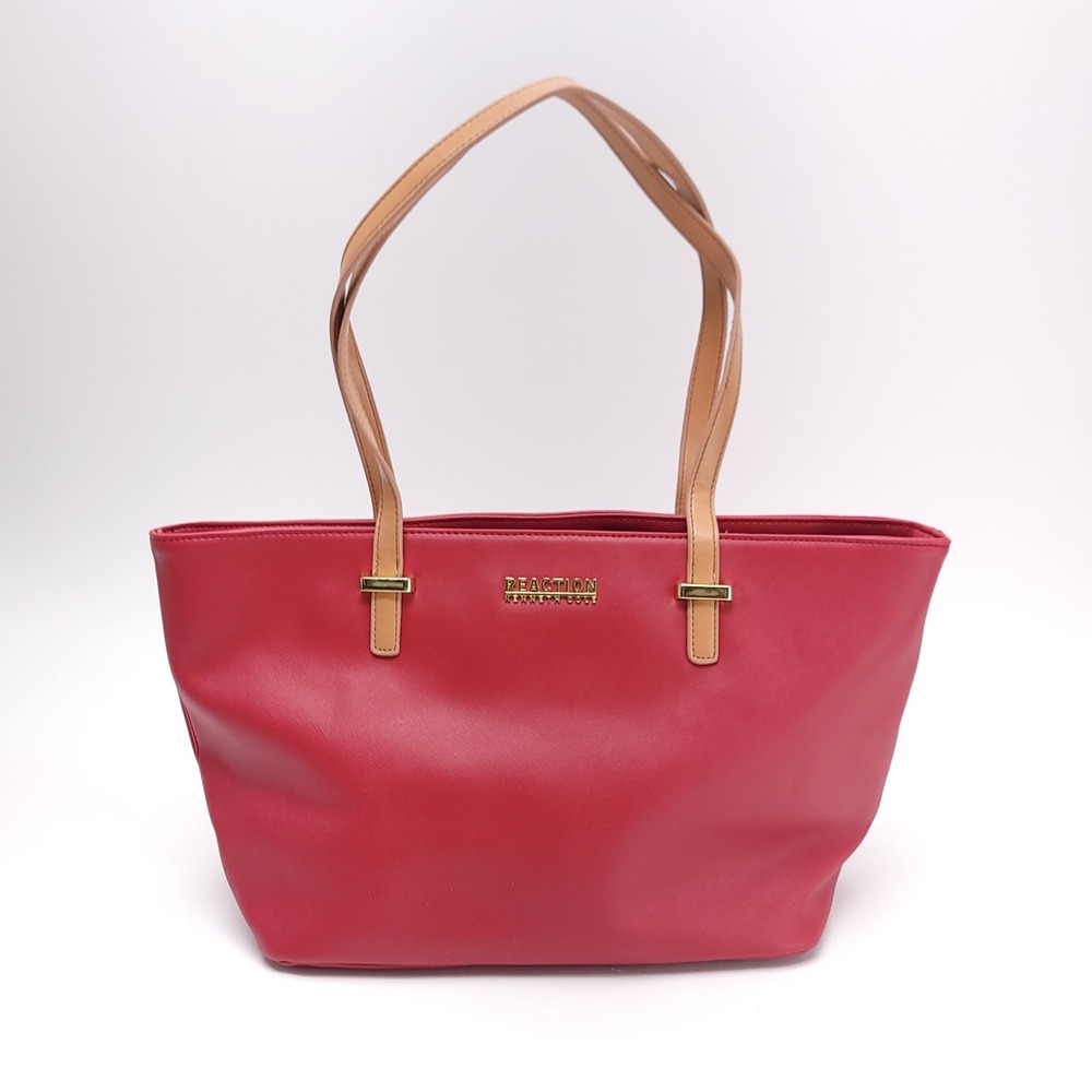 Reaction Kenneth Cole Red Tote Bag Faux Leather Shoulder Purse